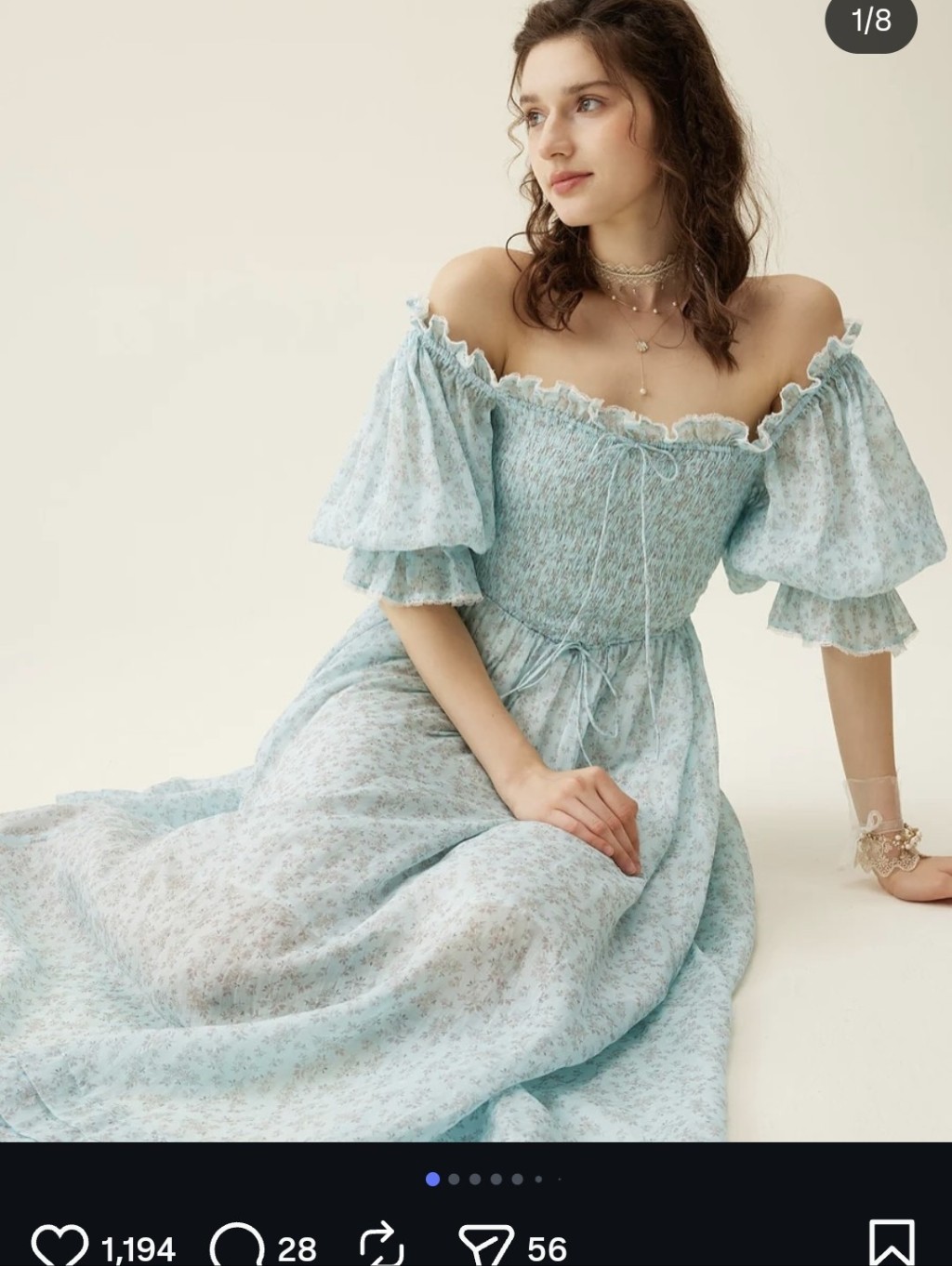 Linennaive Ariana Smocked Dress In Ice Blue Cottagecore Milkmaid Dress Xl — image 3 of 8